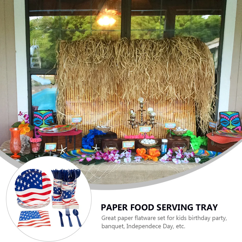 

1 Set of American Flag Tableware Disposable Napkins Dining Spoon Forks Paper Cup