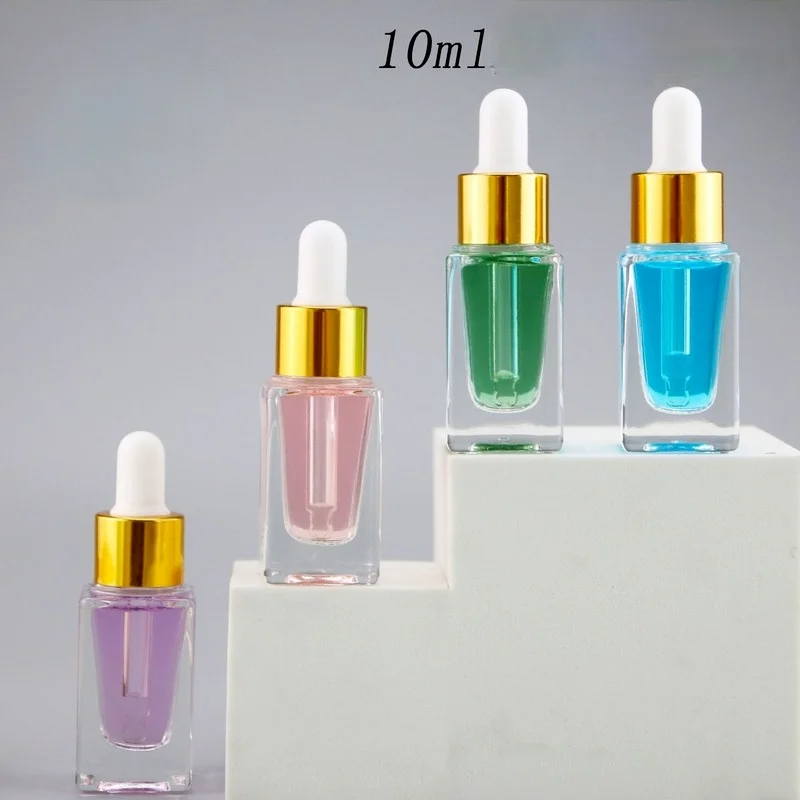 

Transparent Dropper Bottle Square 10ml Glass Aromatherapy Container Dropper Bottle Gold Cover Liquid Reagent Pipette Bottle