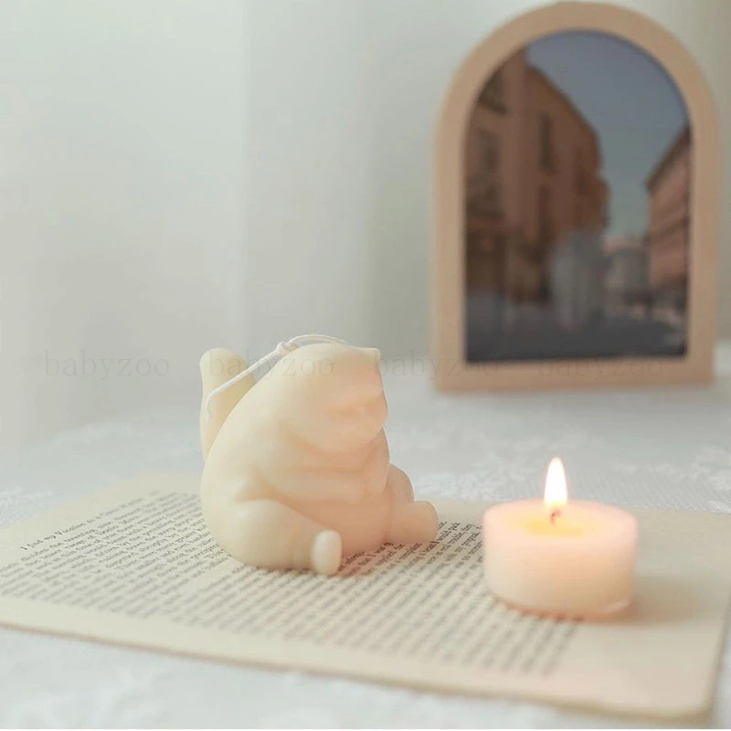 Niche Candle Silicone Mold Sitting Fat Cat Mold Aromatherapy Candle Making Cat Plaster Cement Clay Ornament Making