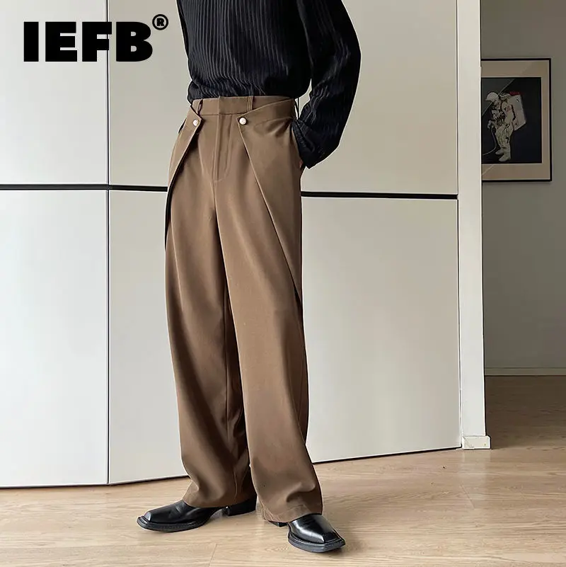 

Мужская одежда IEFB, шикарные Костюмные брюки с жемчужной пряжкой, складной дизайн 2021, новые свободные длинные брюки с высокой талией, повседн...