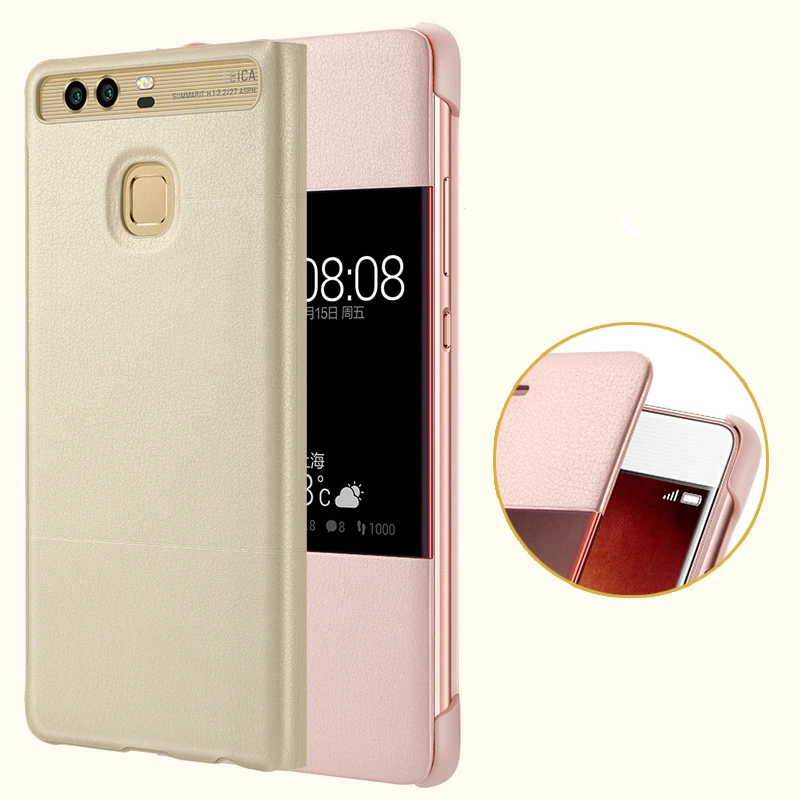 new huawei p9 case original official flip case smart view window pu leather p9 plus case full protection phone cover funda free global shipping