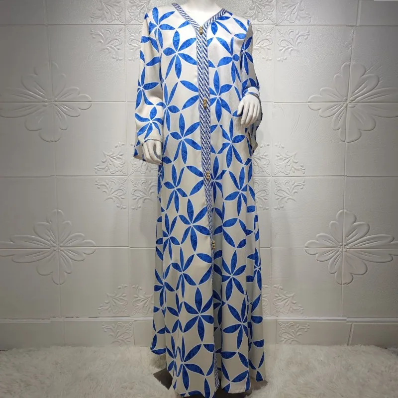 Женское платье макси с длинным рукавом V образным вырезом и цветочным