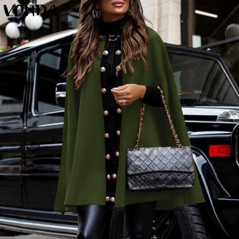 

VONDA Осенняя Сексуальная накидка без рукавов для женщин 2022 весна осень накидка пальто верхняя одежда женская однотонная верхняя одежда