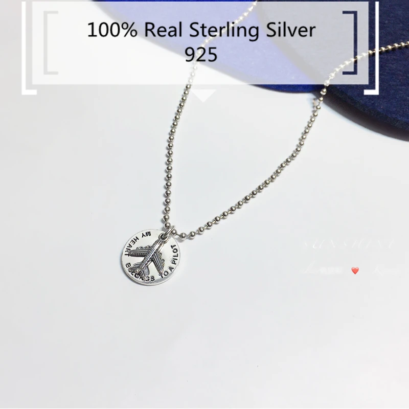 

100% Sterling Silver 925 Jewelry Cool Punk Aircraft Pendants Vintage Airplane Sweater Chains New Fashion Male Necklace For Men