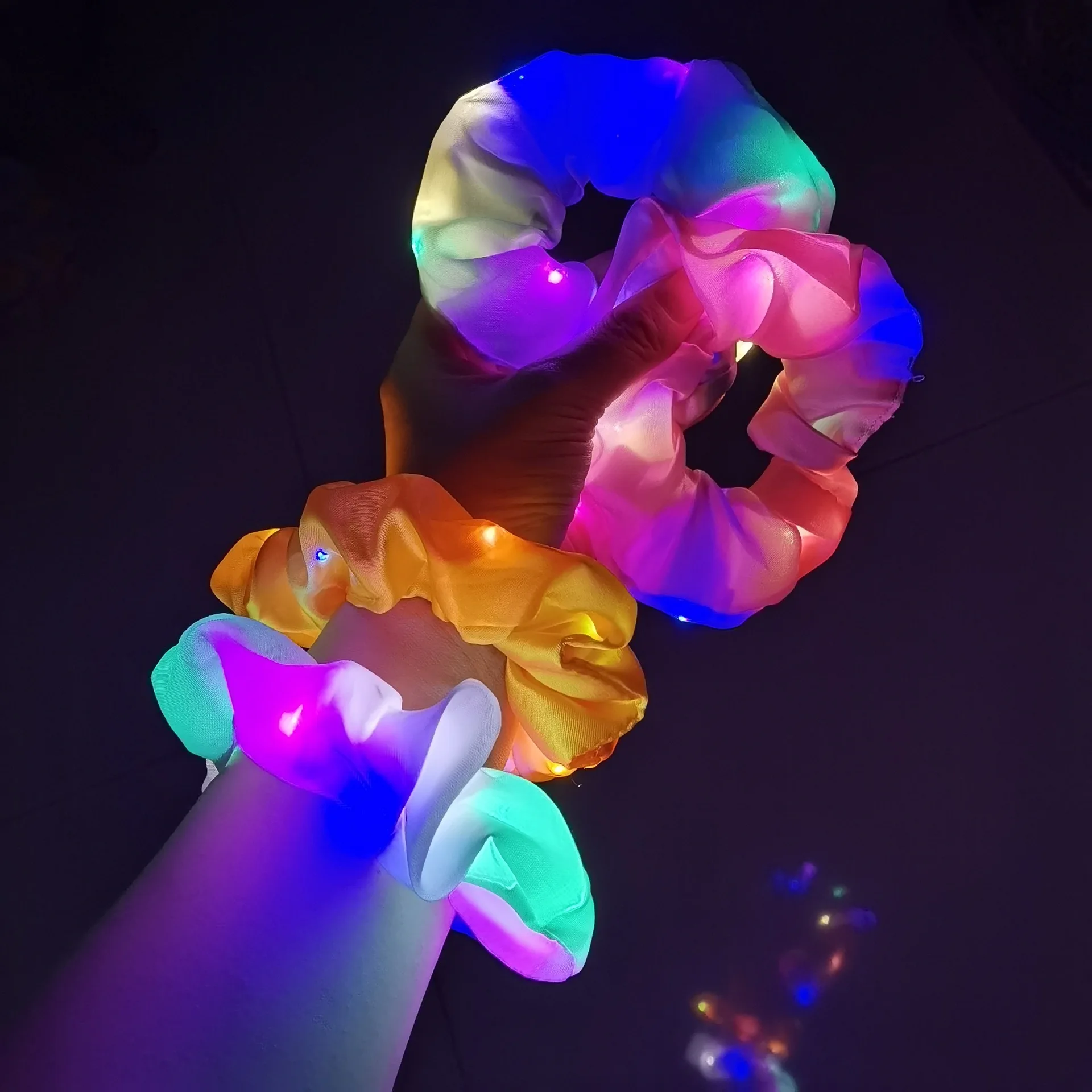 

New Girls Three Switch LED Luminous Scrunchies Hairband Ponytail Holder Headband Elastic Solid Color Hair Bands Wholesale 10 PCS