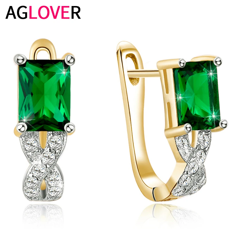 

AGLOVER S925 Sterling Silver Earrings K Gold 8 Shape Green Ice Zircon Earrings For Women Wedding Birthday Jewelry Gifts