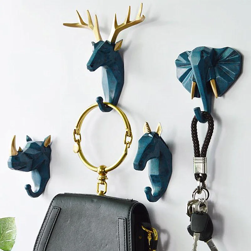 

1Pc 3D Wall Hangers Deer Head Animal Self Adhesive Hook Keys Wall Sticky Mount Holder Punch-free Key Hanger Home Storage