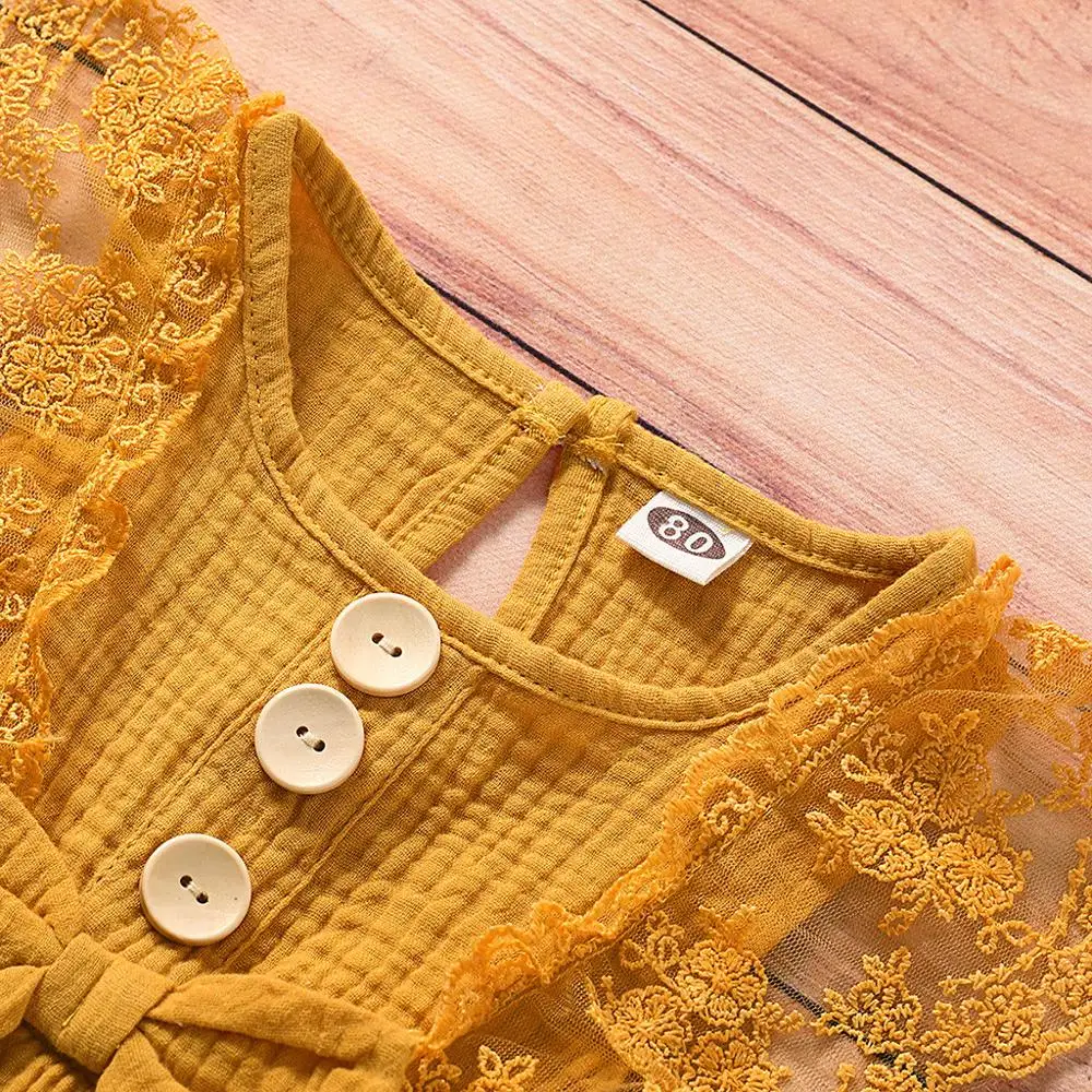 Детское хлопковое льняное летнее платье для девочек кружевное однотонное