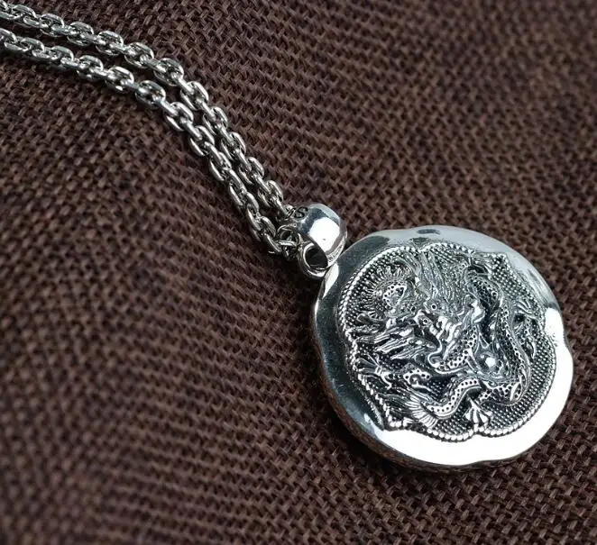 Pendant Necklace 925 Серебряный ручной работы кулон с драконом ожерелье 925 стерлингового серебра Дракон Мужская подвеска удача кулон ювелирные изделия Хип-хоп - Окраска металла: Pendant Necklace