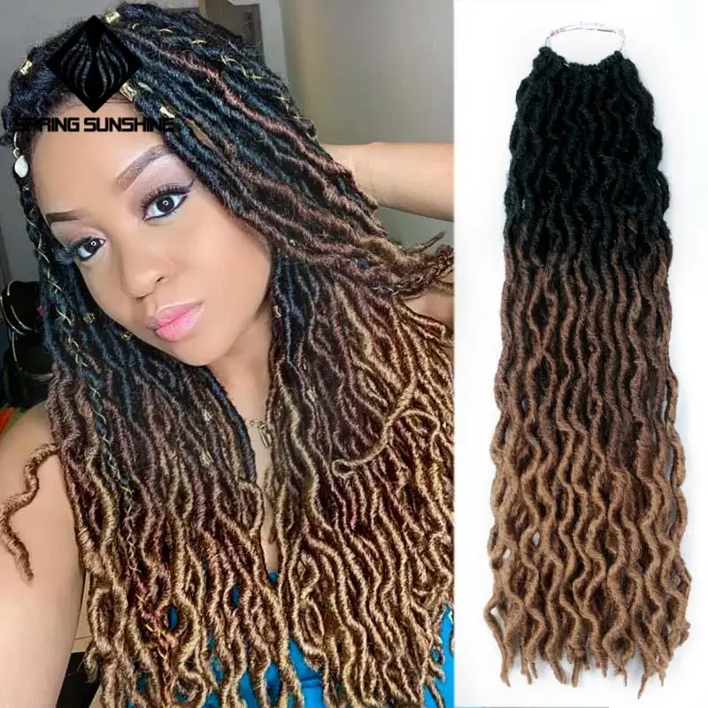Synthetic Crochet Braid Hair Goddess Faux Locs Ombre Curly Soft Dreads Dreadlocks Hair For Braiding Hair Extensions For Women