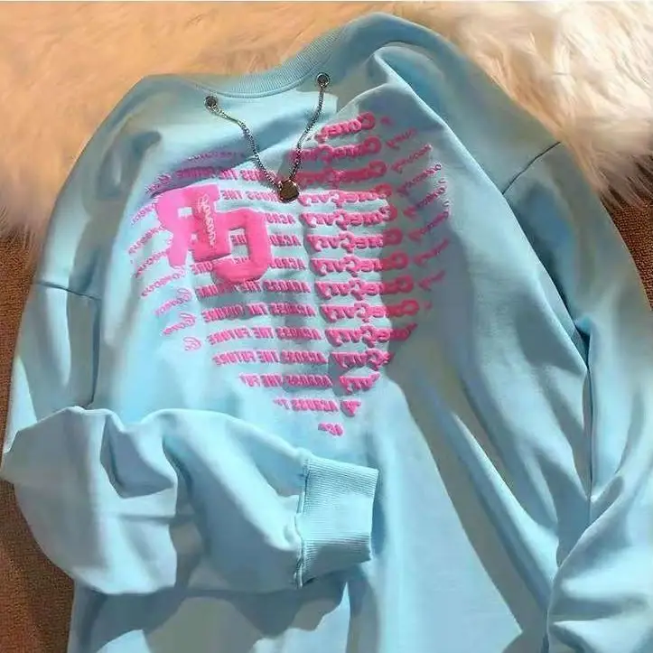 

Chain Cool Thick Pullover Harajuku Autumn Women Loose Foam Graphic Hoodie High Street Oversize Heart-shape Print Sweatshirts