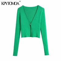 kpytomoa women 2021 fashion single button ribbed knit cardigan sweater vintage v neck long sleeve female outerwear chic tops