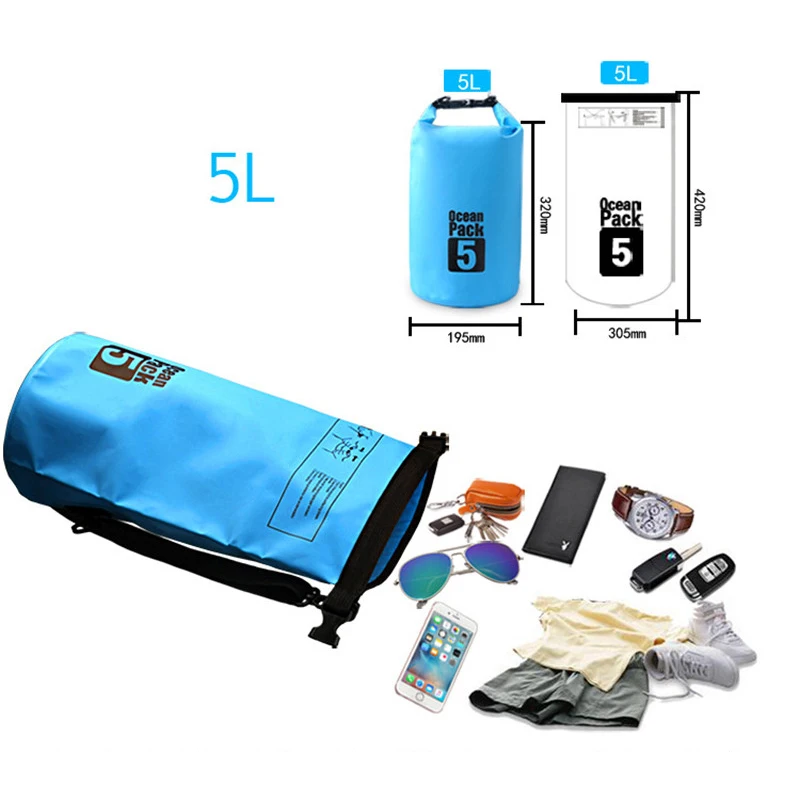 PVC Waterproof Dry Bag With Straps Drifting Swimming Bag Floating Rafting Storage Pouch Pack Beach Fishing Water Sport Equiment