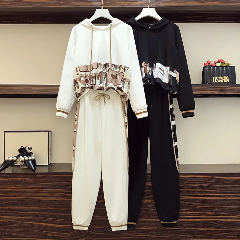 

Plus Size 5XL Tracksuit Women Spring Autumn 2021 Hoodies & Loose Casual Elastic Waist Pants Cotton Two Piece Clothes Sport Suits