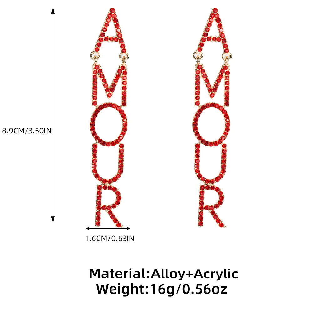 

Earings Fashion Jewelry 2021 European Exaggerated Letters AMOUR Rhinestone Long Women's Personality Fashion Pop Party Earrings