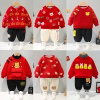 baby boy clothes autumn winter velvet thick warm casual hooded sweater cartoon cute bear 2pcsset baby girl suit cute homewear
