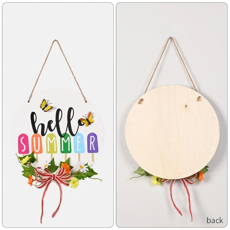 

Summer Flower Butterfly Wreath Sign Rustic Door Hangers Premium Greenery Front Door Decor for Farmhouse Front Porch