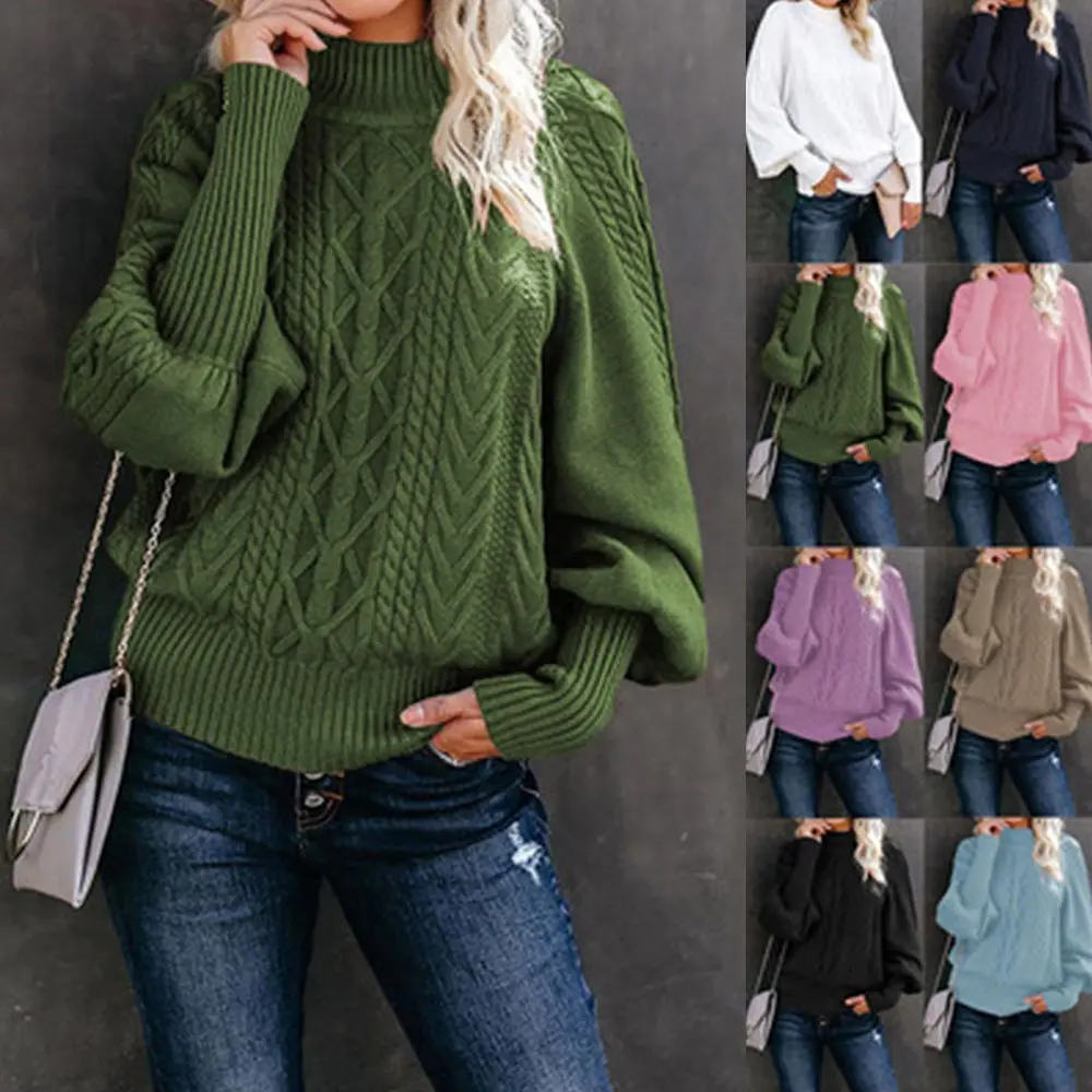 

Sweater Knit Blouses High Collar Long Sleeve Jumper Solid Stand-Up Knit Pullover Women Solid Color Winter Sweater