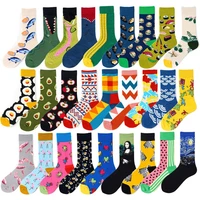 mens colorful casual socks happy and funny socks 1 pair printed unisex fashion male sox combed cotton socks eu 38 45 size