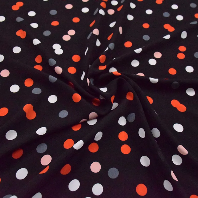 

Half Meter Black Bottom With Irregular Red Round Dot Print High Grade Chiffon Fabric For Lady's Dress Children Material T1369