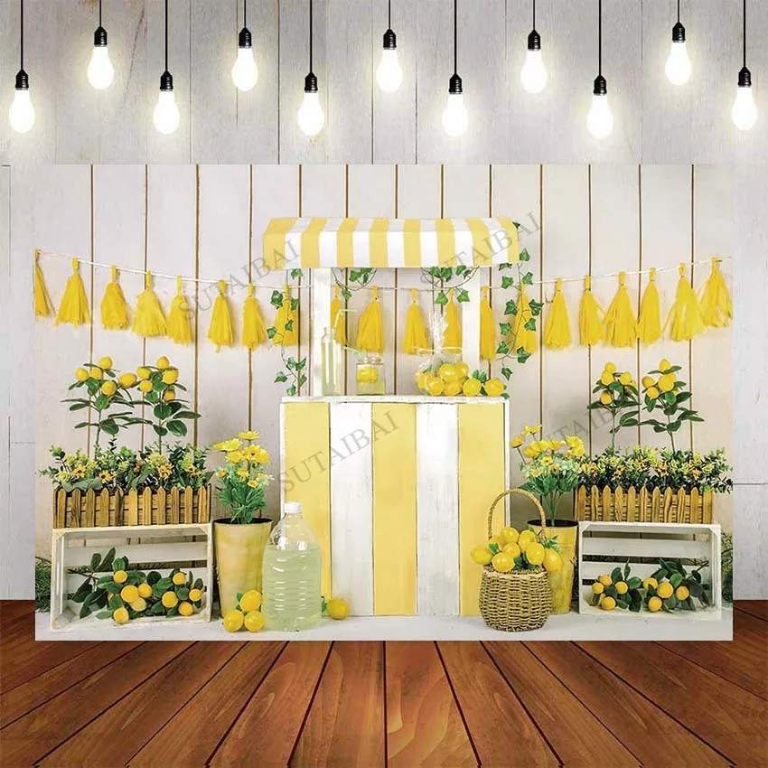 

Lemon Fruit Yellow Flower White Wood Photography Backdrops Baby Shower Birthday Party Photo Background For Photo Studio Booth