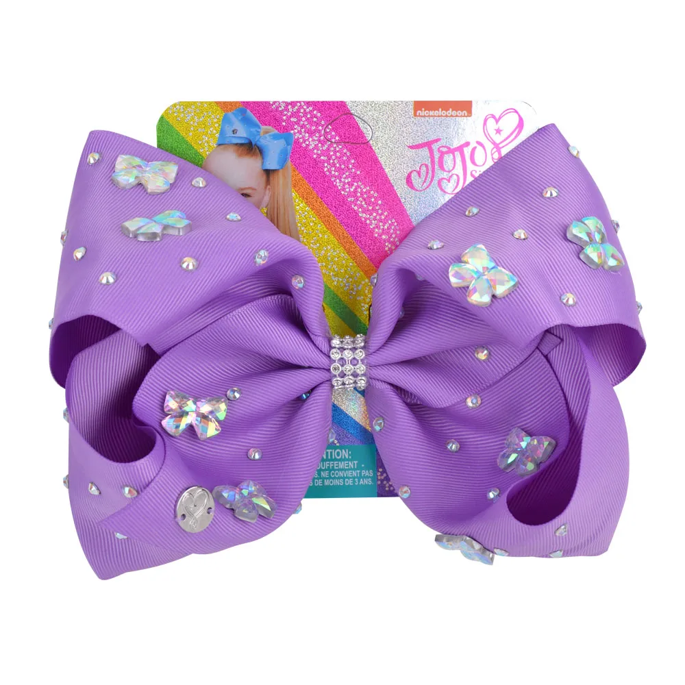 

8 Inch JoJo Bows Jojo Siwa Rainbow Hair Bows Rhinestone Solid Ribbon Bow For Girls Boutique Hair Clip Children Hair Accessories