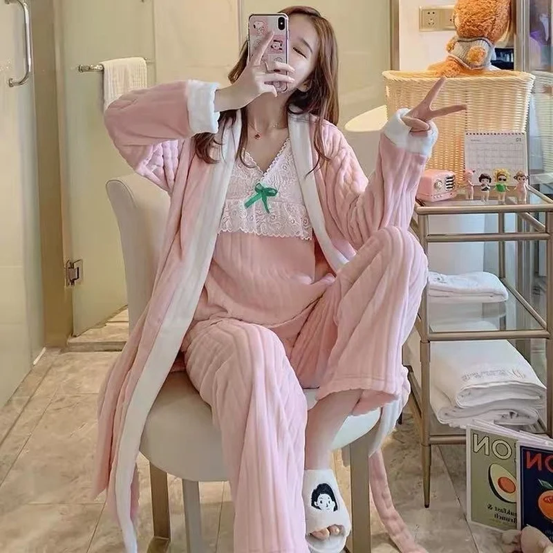 3 шт. женские фланелевые пижамные комплекты на осень и зиму | Женская одежда