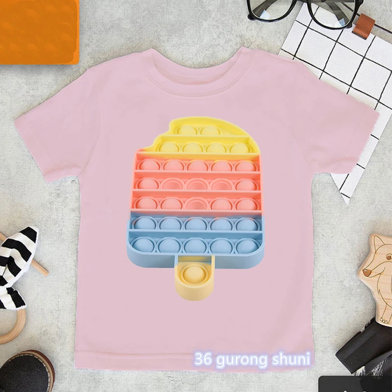 Camiseta divertida de helado para ni&ntilde;os y ni&ntilde;as, camisa de burbujas de empuje, de colores, novedad de 2021-2