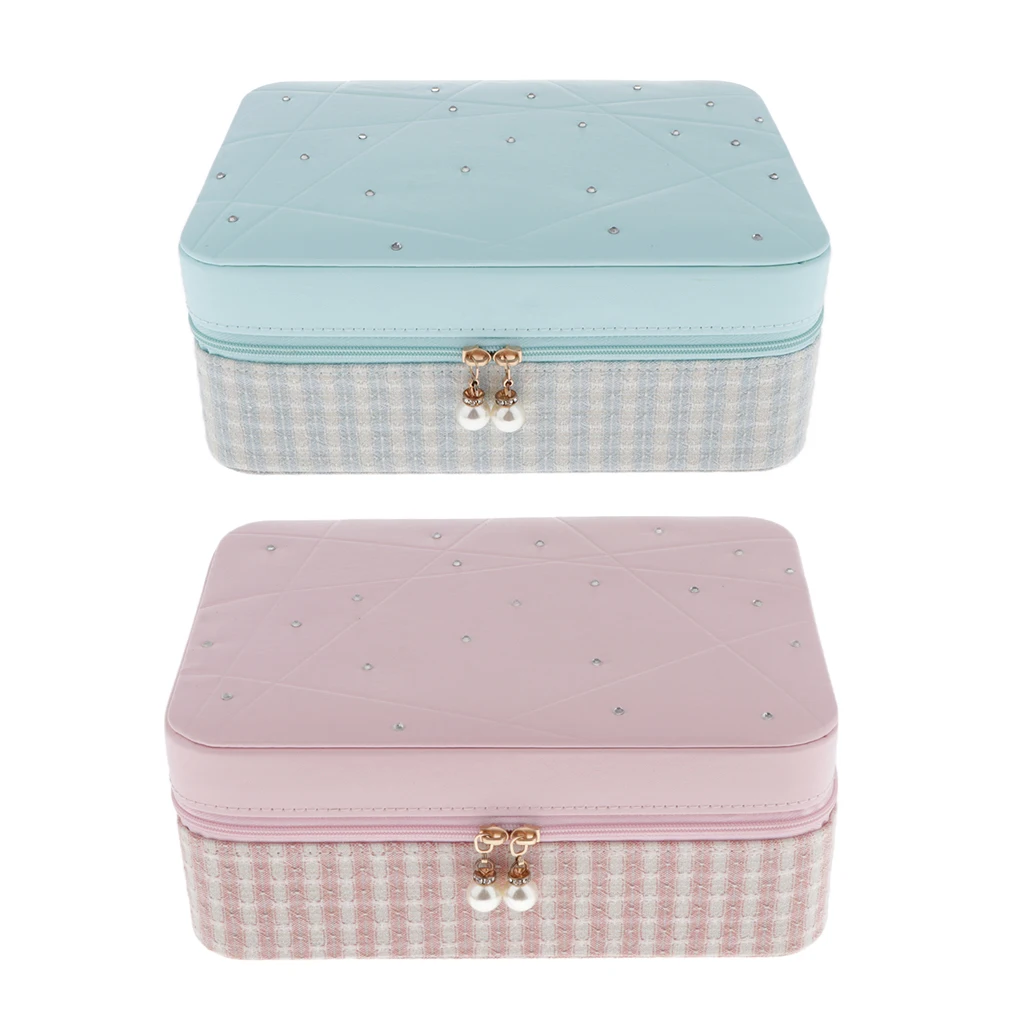 

Leather Jewelry Box Rings Bracelet Storage Zipper Trinkets Jewelry Display