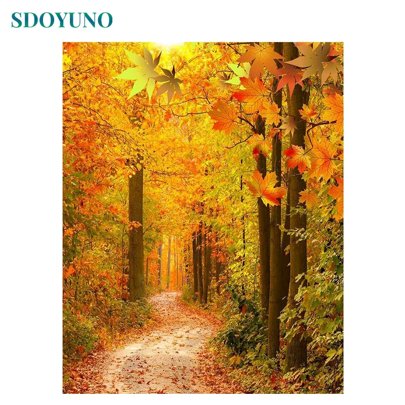 

SDOYUNO 60x75cm Oil Painting By Numbers Handpaint DIY Paint By Numbers On Canvas Autumn Scenery Frameless Digital Painting Wall