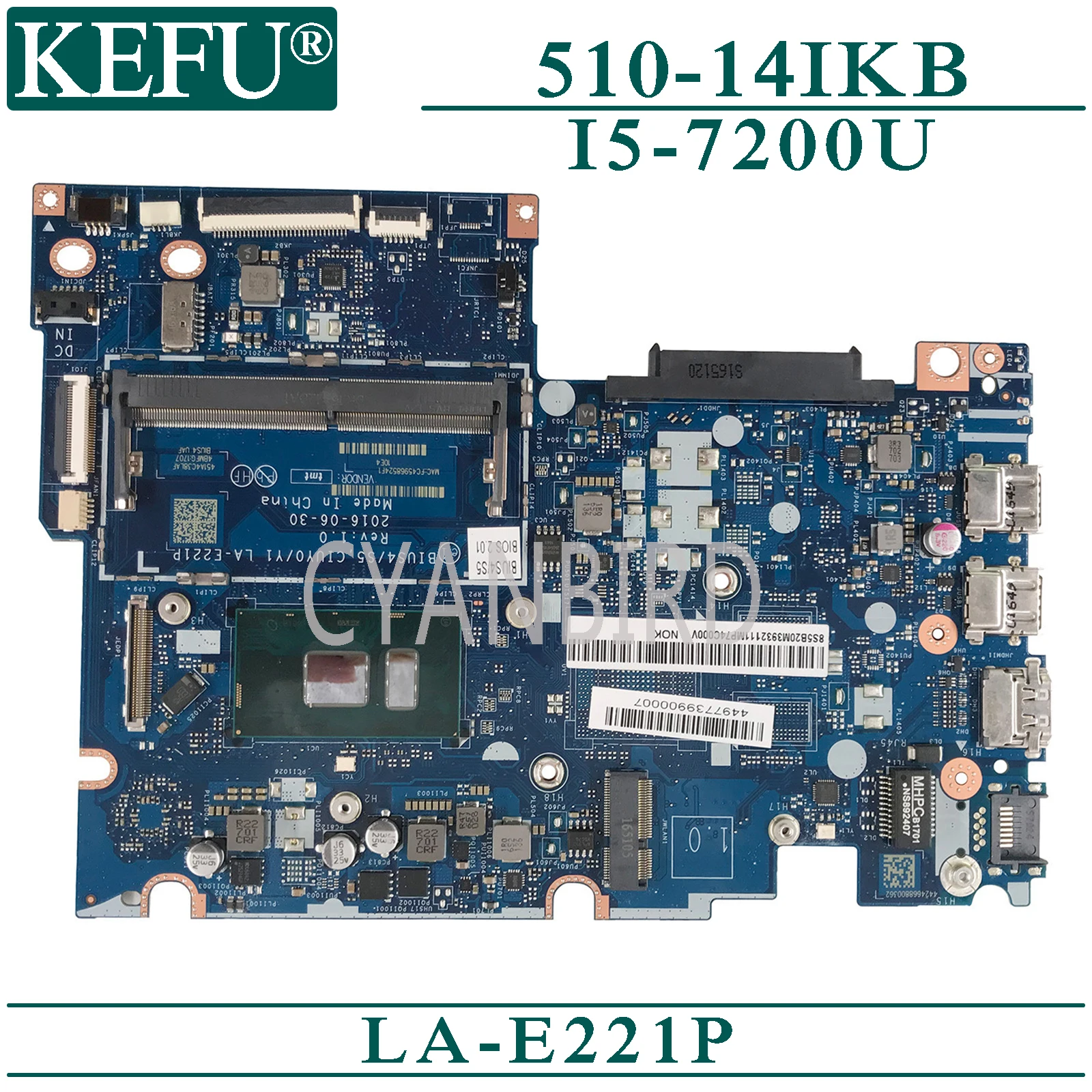 KEFU LA E221P оригинальная материнская плата для ноутбука Lenovo Yoga 510 14IKB Flex4 1480 с I5 7200U