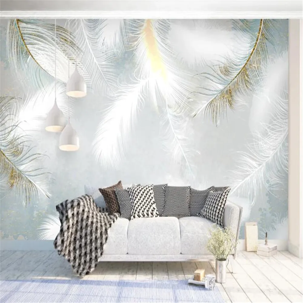 

milofi modern minimalist hand painted watercolor feather nordic small fresh background wall paper mural