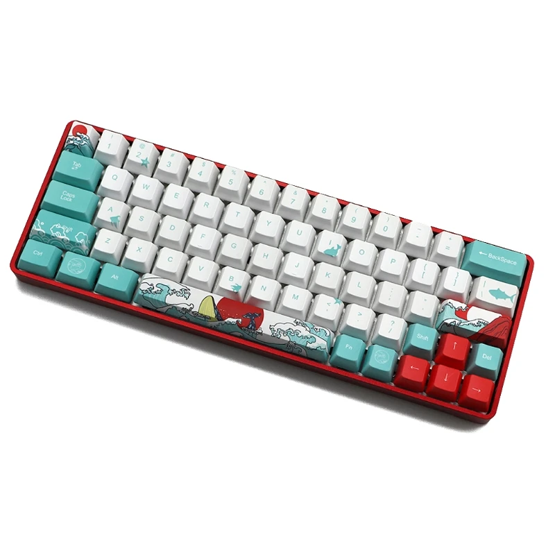 

71 Keys Sea Coral Ukiyo-e Keycap Dye Sublimation OEM Profile For GH60 GK61 GK64 203A