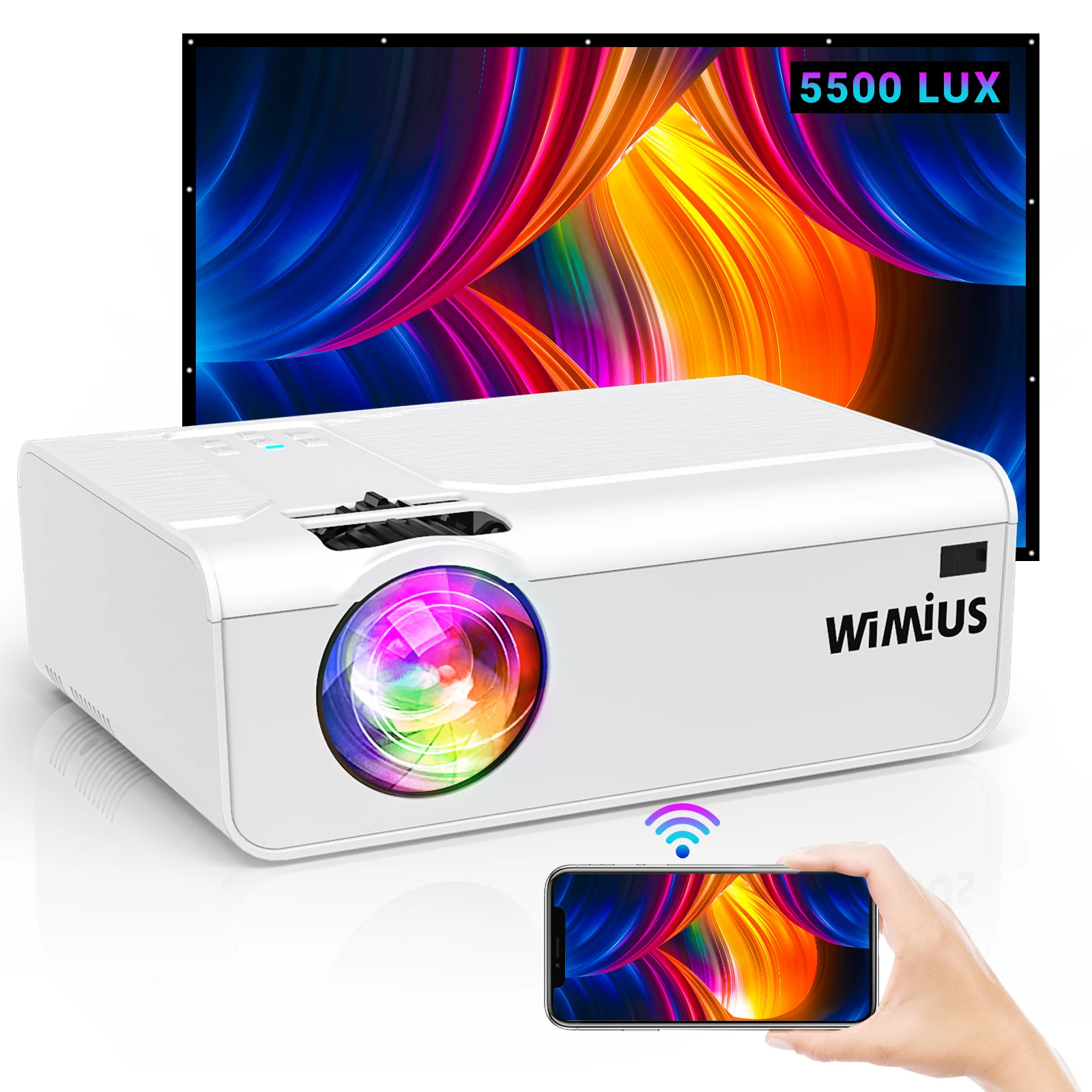WIMIUS Mini Projector WiFi Projectors K2 Native 1080P/4K Support 300’’ Screen LUNENS 5500 projector for Home phone | Электроника