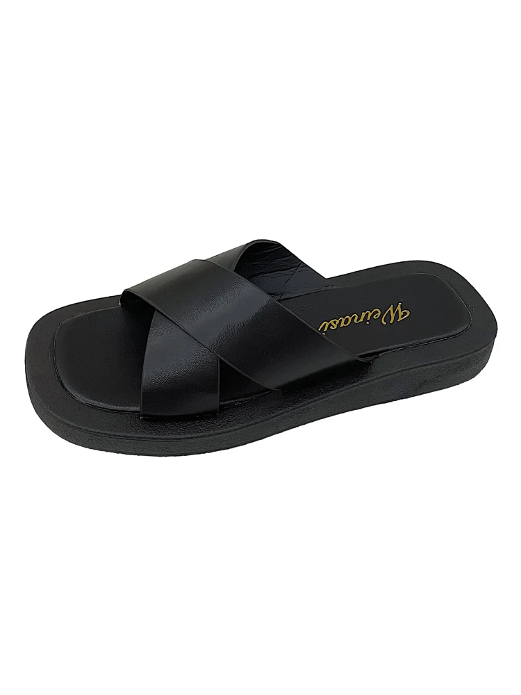 

Cross Clogs With Heel Sandals Straps 2021 Summer Clear Shoes Suit Female Beige All-Match Cross-Shoes Thick Black Fashion New Gi