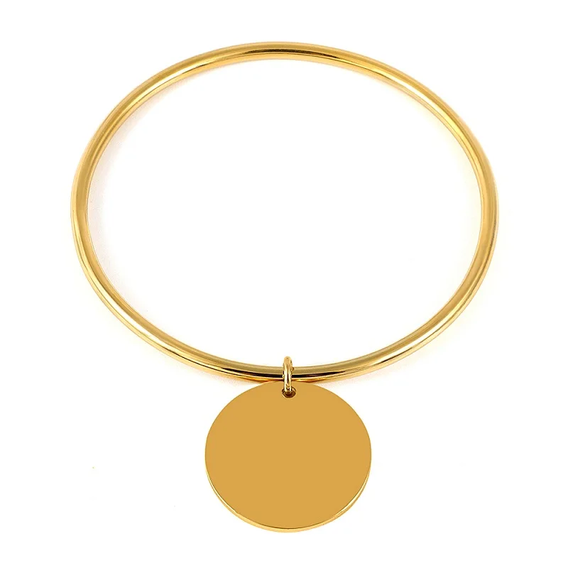 Stainless Steel Metal Wafers Charm Bracelet Bangle For Women 4 Colors 10 mm Round Disk Pendant Bracelets Jewelry Gift | Украшения и