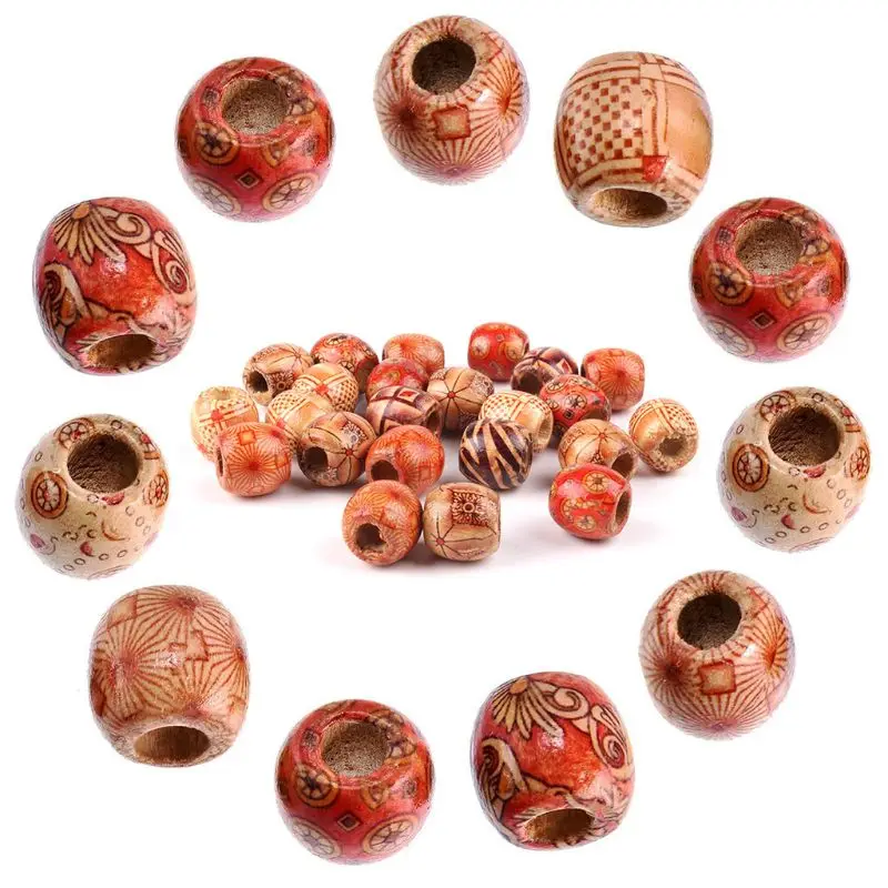 50 шт Смешанные Окрашенные барабаны деревянные бусины для волос дреды плетение DIY