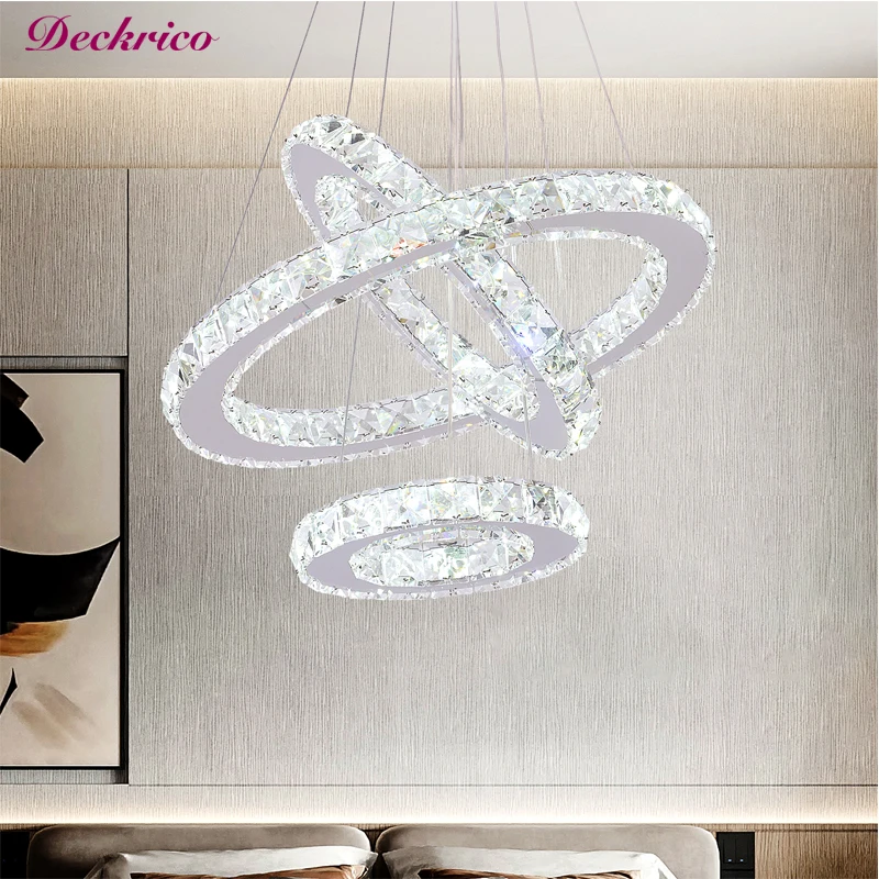 Lámpara de techo de cristal para sala de estar, iluminación de interior, anillo moderno nórdico, candelabro de Lustre cromado, luces colgantes, luminaria