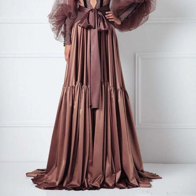 

Великолепная Коричневая длинная юбка для женщин, трапециевидная Юбка со шлейфом в пол, юбки для выпусквечерние вечера, шоколадные юбки, изготовленные на заказ