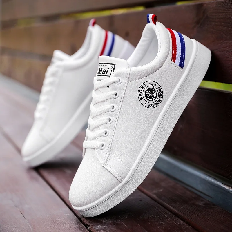 

Men White Shoes Casual Spring Men's Shoes Students Skateboard Shoes Breathable Sports Sneakers Lace Up Flat Vulcanized Shoes