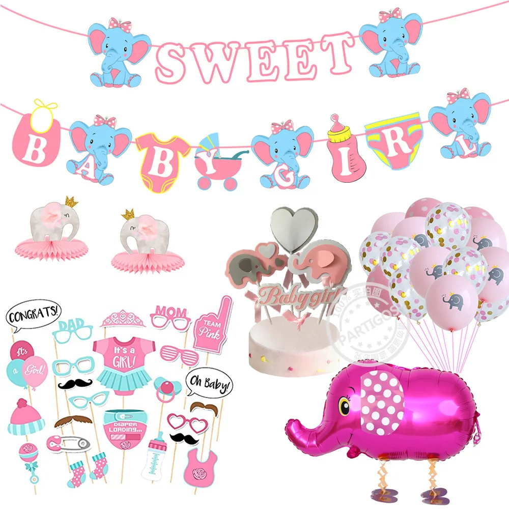 Розовый набор Детские вечерние украшения для душа пол баннер милый