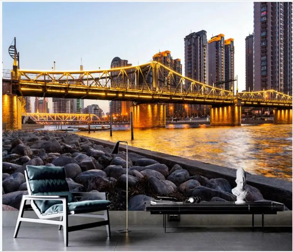 

Настенные 3d-обои WDBH на заказ, европейские абстрактные обои с изображением золотого моста, здания города, настенные 3d фрески для стен гостиной, 3 d