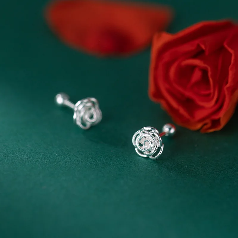 Женские серьги-гвоздики из серебра 925 пробы, с романтическим цветком