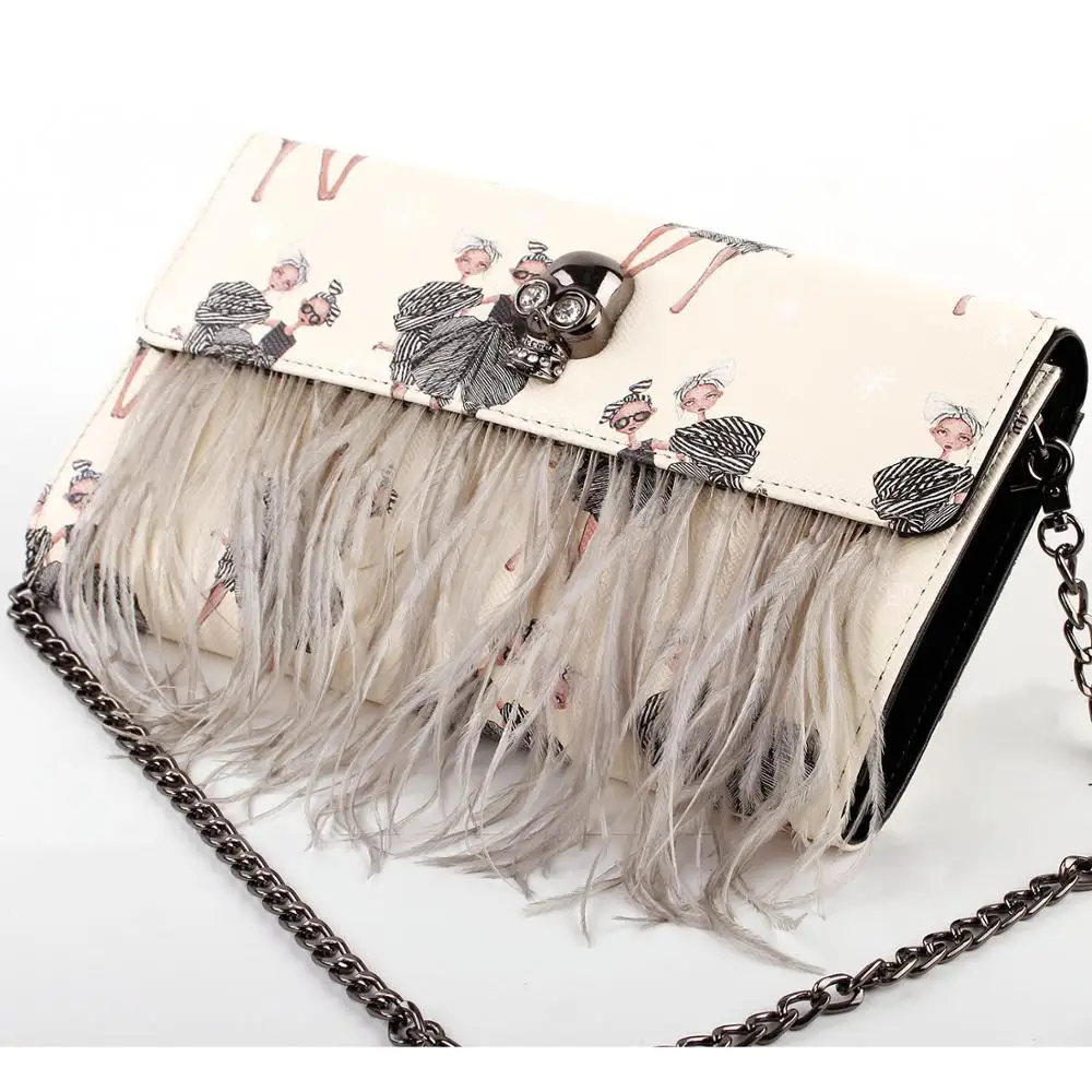 

FB90023 Show Story Women's Girls Punk Skull Feather Gems Design Fashion Outdoor Evening Clutch Handbag Bag