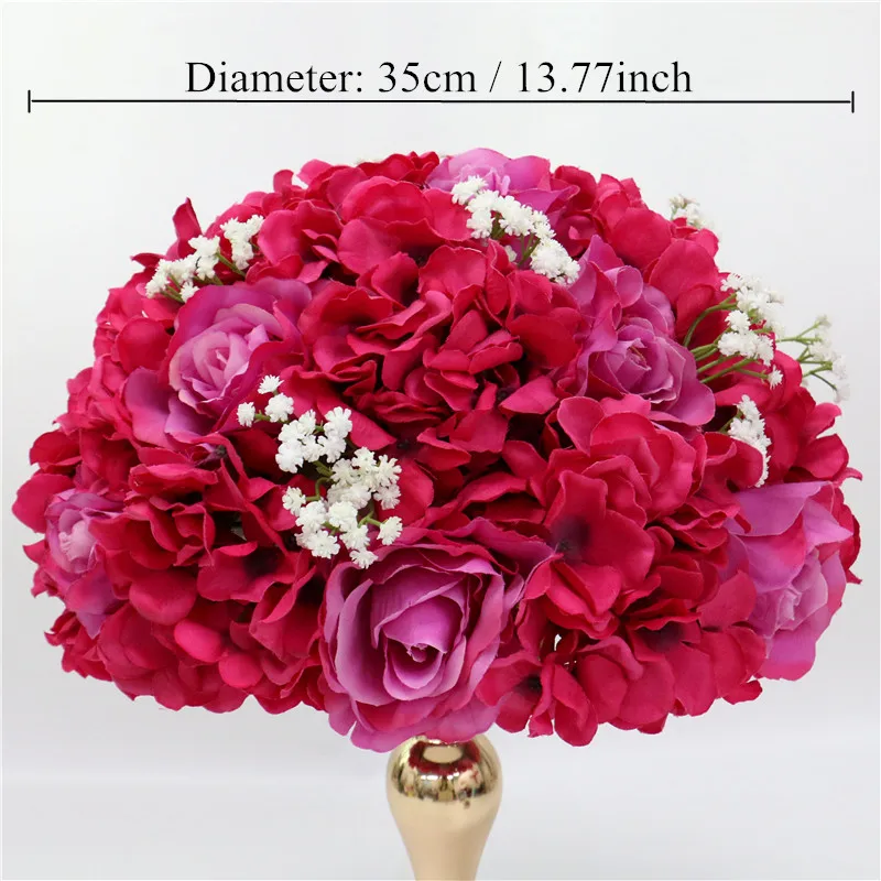 Ros red 35cm Индивидуальные искусственные Гипсофилы розы гортензии цветок шар украшения дома фестиваль свадебный обеденный стол дорога свинец Венок 1 шт - Цвет: Ros red 35cm