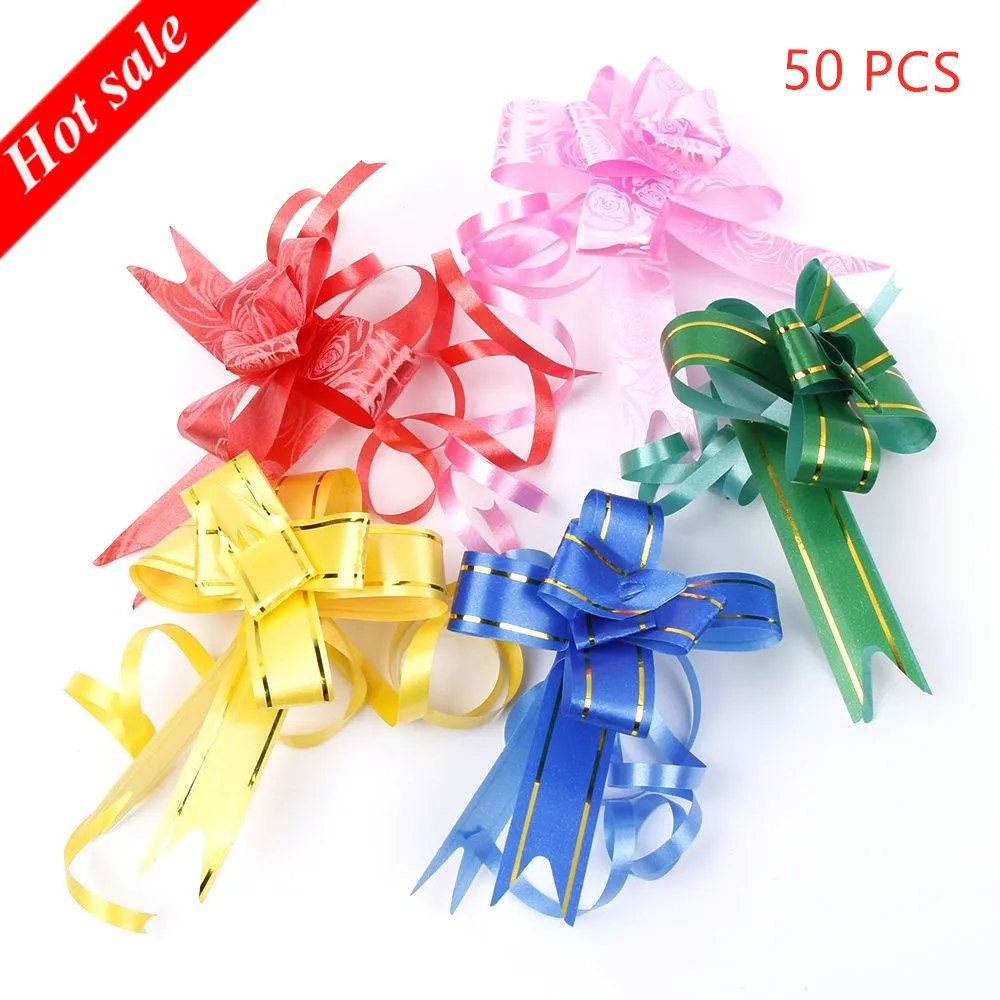 

50pcs/set Pull Bow Gift Ribbons Flower Wrappers For Wedding Events Birthday Decoration Happy New Year Christmas Gifts Decoration