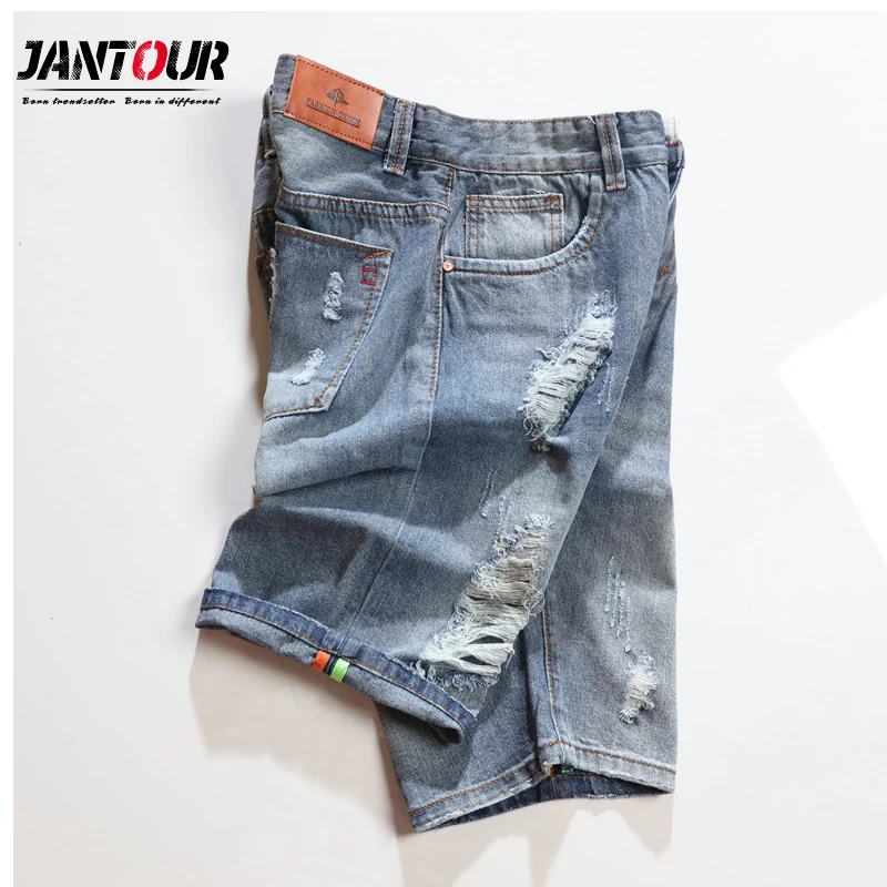 Jantour/летние джинсы шорты мужские Стрейчевые рваные короткие повседневные