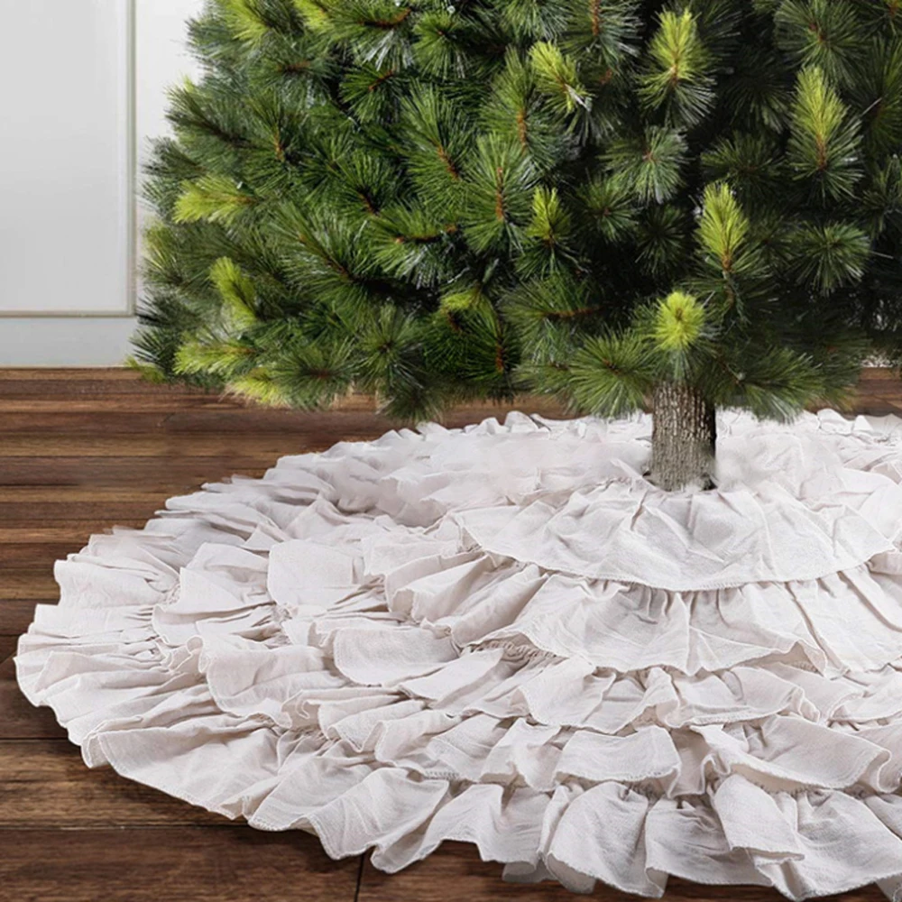 

Christmas Tree Skirt 50inch Xmas Tree Decoration Ruffled Trim-Style Falbala Cotton Christmas Tree Decor For Home Gift Festival