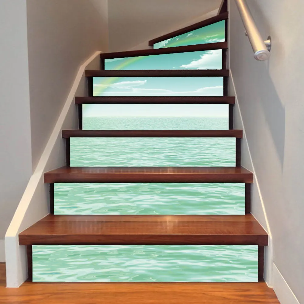 6 шт./компл. DIY 3D наклейки на лестницу с морскими радужными лестницами стену