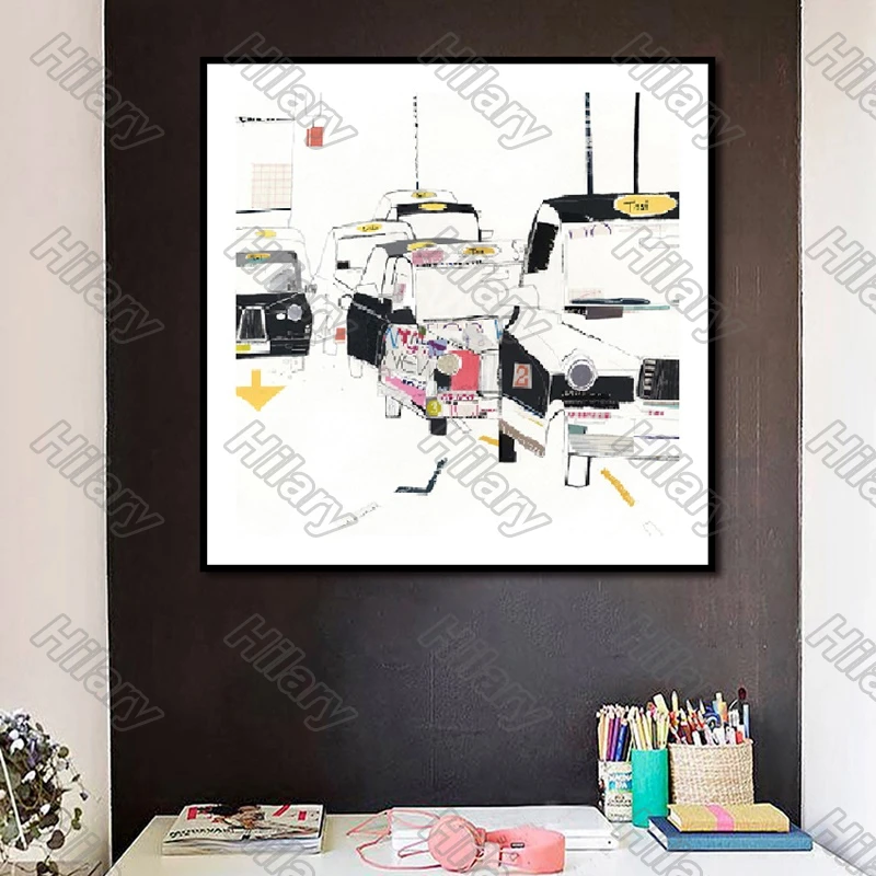 

Posters Abstract Car Taxi White Canvas Painting and Prints Wall Art Decoration for Living Room and Bedroom Frameless Style